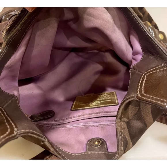 Coach Madison Maggie Bag Dark brown Gold Purple lining Signature C Pockets Hobo - Picture 8 of 15